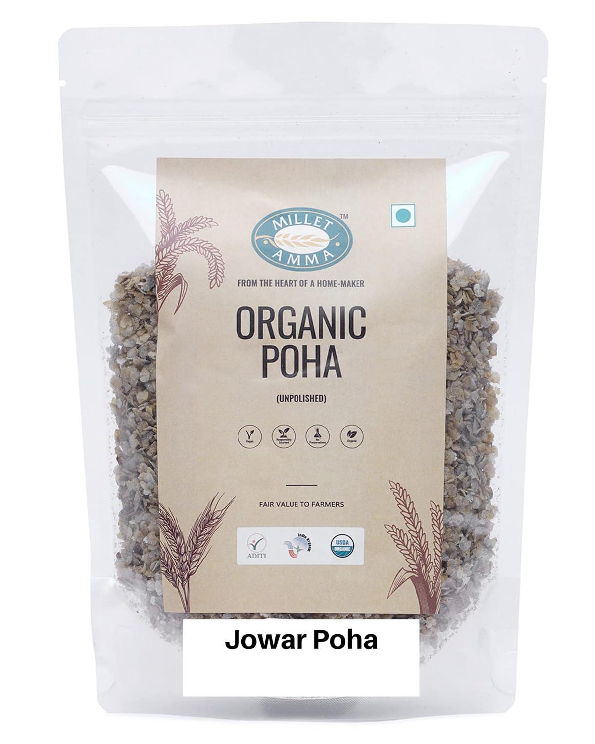 Organic Jowar Poha Flakes 1 Kg (2 Packs of 500gm)